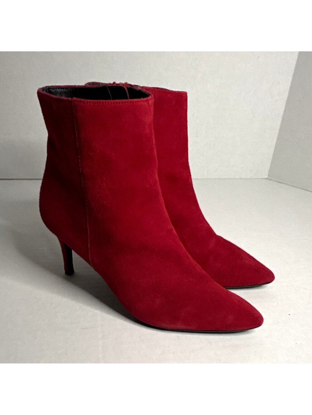 Dune Red Suede Leather Pointed Toe Ankle Bootie Zip Closure US 6 EU 37 UK 4